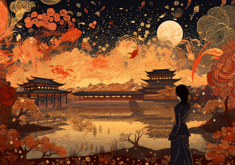 古建筑国潮节日一个人背景,插画/手绘图,插画/手绘图库,插画/手绘图下载,插画/手绘